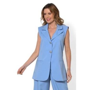 Imagem de Blazer Bisô Alongado Alfaiataria Lisa Azul-Feminino