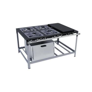 Imagem de Fogão Industrial 4 Bocas 40X40 com Chapa e Forno Luxo Metalmaq