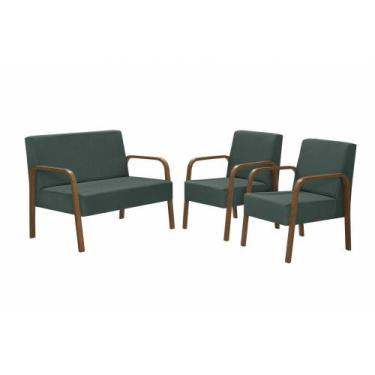 Imagem de Conjunto Poltronas Jade Braço Madeira Suede Verde - D SALLA
