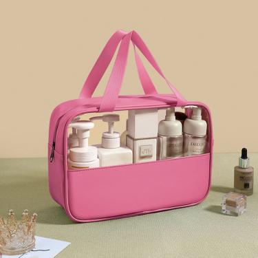 Imagem de Bolsa Necessaire Maquiagem Transparente à Prova D'água Rosa Pink em PVC 20x30x10 cm par...