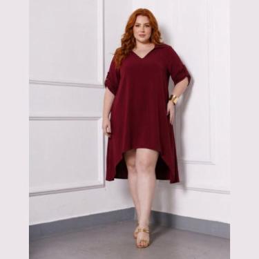 Imagem de Vestido Chamise Manga 3.4 Gola Polo Plus Size - Rosana Farcait, Vinho,