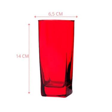 Imagem de Jogo 6 Copos Vidro Quadrado Vermelho 320ml Suco Agua Luxo - PRATICASA