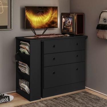 Imagem de Comoda 3 Gavetas com Mesa Escritorio Giratoria Gamer Qmovi