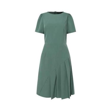 Imagem de Vestido Elegante Plissado Feminino Até O Joelho, Manga Curta, Decote R