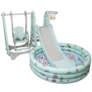 Imagem de Playground Infantil 4 em 1 Escorregador Balanço Cesta Basquete Piscina