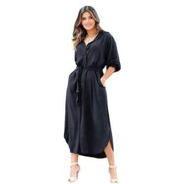 Imagem de Vestido Chemise Camisão Longo Midi Manga Princesa Luxo 3/4 - KATITA DE