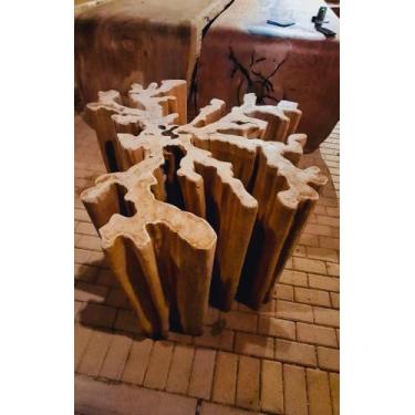 Imagem de Mesa Base Raiz Madeira Maciça Fino Acabamento Tampo Vidro - luxdecorca