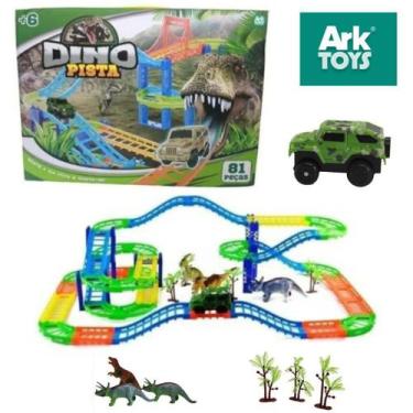 Imagem de Brinquedo Pista de corrida Carrinho Dinossauro Som Luz 81pç - Ark Toys