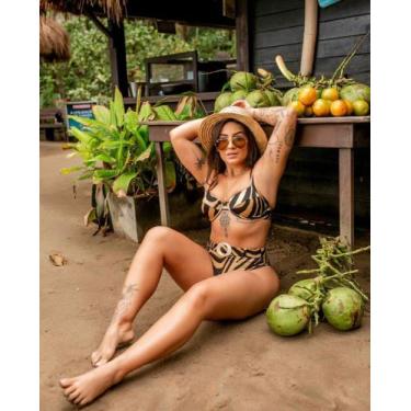 Imagem de Biquíni Hot Pants Meia Taça - Lisa Biquínis , Onça, M