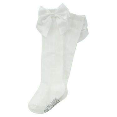 Imagem de Meia Infantil Menina 3/4 Lisa Com Laço rosa preto e branco Feminino Pi
