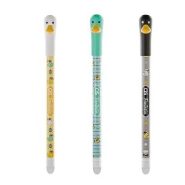 Imagem de Kit 3 Canetas Gel Apagável Fantasia Pato 0.5mm Tinta Azul Conjunto Esc