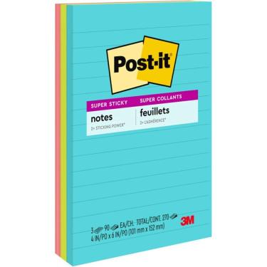 Imagem de Bloco Adesivo 3M Brasil Post-it Pautado 101X152MM 1 Unidade 270 Folhas Lilás