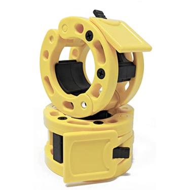 Imagem de Clout Fitness Coleiras olímpicas para halteres de liberação rápida par de clipes de peso para travar peso servem para halteres de 5 cm amarelo