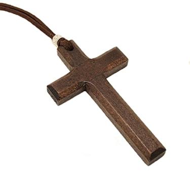 Imagem de Colar de cruz de madeira para homens e mulheres, colares com pingente de cruz de madeira para pingentes de espelho retrovisor de carro, parede, joias cristãs, 1 piece-brown-8.3cm, Madeira, Sem Pedra