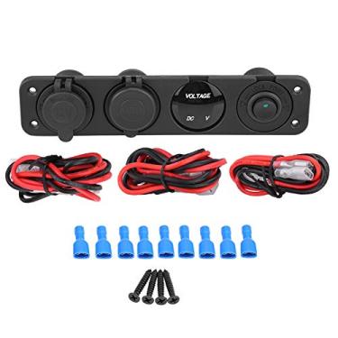 Imagem de 12-24V LED Dual USB Carregador Voltímetro Isqueiro Tomada de 4 Buracos Painel Interruptor Duplo Carregador USB Tomada e Voltímetro LED e Soquete de Isqueiro e LED Iluminado Liga/Desliga (Luz Verde)