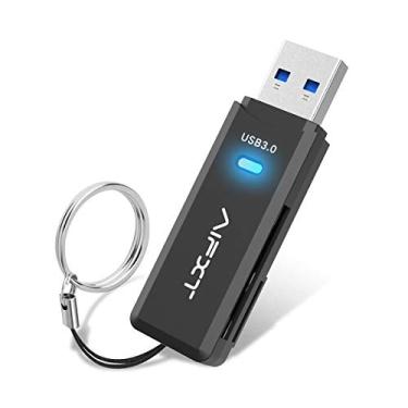 Imagem de Leitor de cartão SD, AIFXT portátil USB 3.0 Dual Slot Hub adaptador de cartão de memória flash para TF, SD, Micro SD, SDXC, SDHC, MMC, RS-MMC, Micro SDXC, Micro SDHC para PC, laptop, Mac, Windows, Linux, Chrome
