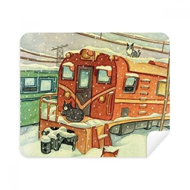 Imagem de Pano de limpeza de tela com pintura de gato Miaoji Winter Snow Train 2 peças de tecido de camurça