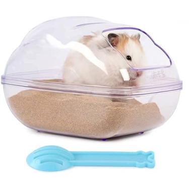 Imagem de maogear Recipiente de banheiro de areia para hamster grande de plástico transparente com conjunto de colher para animais de estimação pequenos acessórios (roxo transparente)