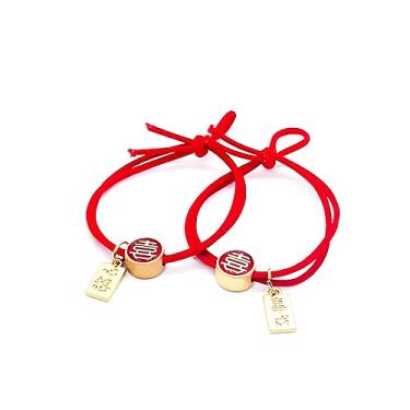 Imagem de 2 peças de faixas clássicas de cabelo vermelho com elementos dramáticos, suporte de rabo de cavalo com belos significados e aparência adequado para presente de festival (Xi)