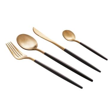 Imagem de Faqueiro 24 Peças Aço Inox Kyoto Dourado/Preto - Wolff