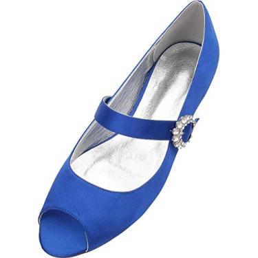 Imagem de A shoe store Vestido de noiva feminino Mary Jane sem salto peep toe pump, Azul, 8
