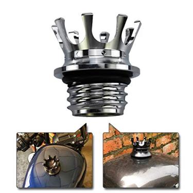 Imagem de REBACKER King Crown Tampa de combustível Tanque de mão direita Billet de alumínio adequado para Harley Sportster Dyna Touring Road King Softail Trike Freewheeler FLRT Cromo
