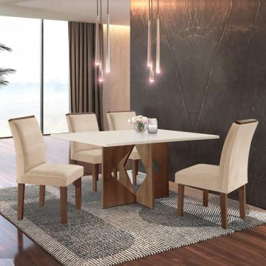 Imagem de Conjunto Sala de Jantar Mesa Laura Tampo Dakota Plus 120x80cm com 4 Cadeiras Laura Yescasa Chocolate/Off White/Suede Pena