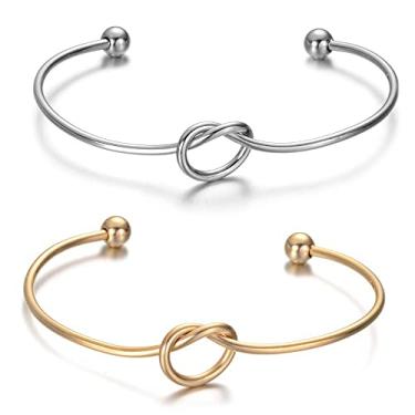 Imagem de Pulseira Feminina Bracelete Nó Coração Casamento Kit 2 Peças