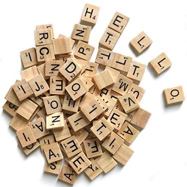 Imagem de 500 Peças de Letras de Madeira, Letras de Raspagem para Artesanato – Decoração de Madeiras DIY – Fazendo porta-copos de Alfabeto e Jogo de Palavras Cruzadas Scrabble