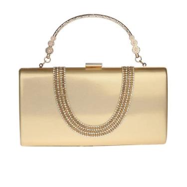 Imagem de Bolsa clutch para noite festa de casamento com strass bolsa de ombro com corrente de couro PU, Dourado, M