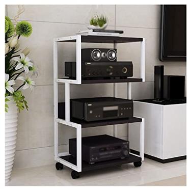 Imagem de Suporte de impressora multifuncional móvel moldura fixa de metal 4 camadas máquina de fax de chão prateleira de scanner prateleira de cozinha talheres rack de armazenamento suporte de impressora para mesa (cor: branco)