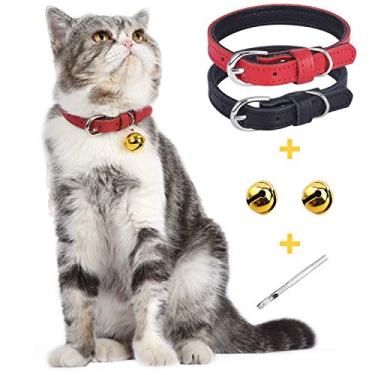 Imagem de Coleira para gatos e filhotes de cachorro Lumimi, coleira para gatos, comprimento ajustável de couro legítimo, fácil de limpar, durável e segura, perfurador de sino e orifício incluído, multicoloridoLumimi preto CTRN01