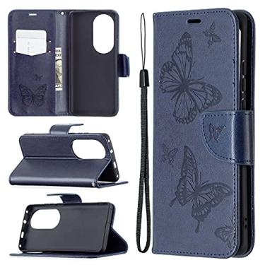Imagem de HONGYAN Capa de telefone Para Huawei P50 Pro Dois Borboletas Embossing Pattern Capa Horizontal Flip Leather com suporte e carteira e carteira e cordão Capa protetora