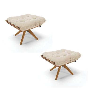 Imagem de Kit 02 Puffs Giratório Costela Suede Bege Base Madeira