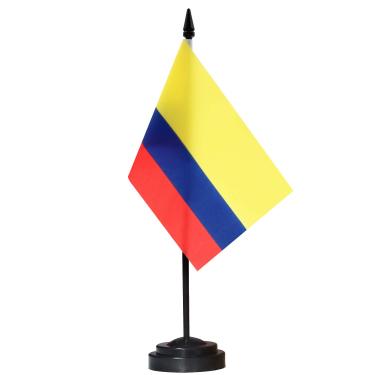 Imagem de Conjunto de bandeiras de mesa ANLEY Columbia Deluxe - Bandeira colombiana em miniatura para mesa de 6 x 4 "com pólo sólido de 12" - cores vivas e resistente ao desbotamento - base preta
