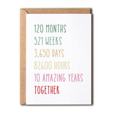 Imagem de LillaGifts Cartão de aniversário de 10 anos - Cartão engraçado de aniversário de casamento de 10 anos - Cartão de décimo aniversário para ele ela - presente perfeito para marido esposa, 12,7 x 18 cm