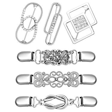 Imagem de Ferraycle 6 Peças Vintage Camisa Cardigan Broche Grampos Retrô Suéter Xale Clipes para Mulheres Meninas Usando Presente, Metal, Strass