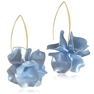 Imagem de Brincos de resina pendentes de pétalas de rosa Boho D.Rosse - Brincos de flor em camadas de acrílico de gota longa - Brincos de borla floral exagerada para mulheres e meninas, Plástico Metal