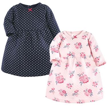 Imagem de Hudson Baby Vestidos de algodão para bebês meninas, Floral rosa e azul-marinho, 9-12 Meses