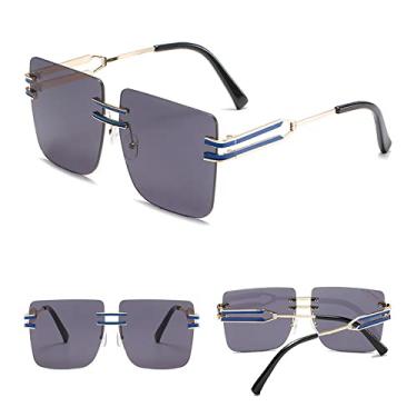 Imagem de Óculos de sol quadrados amarelos vintage femininos de luxo metal sem aro superdimensionados óculos de sol claros uv400 produtos de tendência, ouro preto, tamanho único