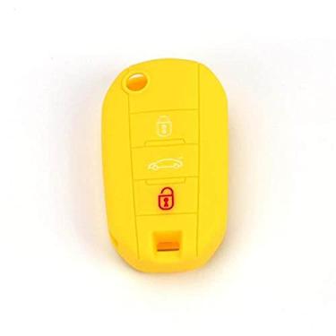 Imagem de YJADHU Capa de chave de carro flip capa protetora de chave de carro, apto para Peugeot 508 301 2008 3008 408 4008 308 Citroen C4 CACTUS C5 C3 C4L, Amarelo, 1 peça