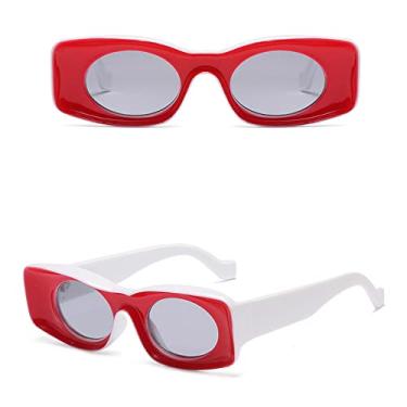 Imagem de Candy Colors Retro Óculos de Sol Feminino Designer Chunky Retângulo Grandes Óculos de Sol Designer Tons Para Mulheres, C3 Vermelho Branco Preto, Tamanho Único
