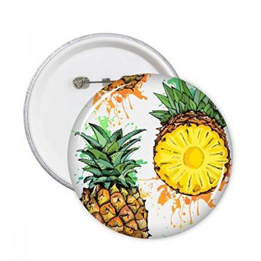 Imagem de Broche redondo de abacaxi amarelo frutas tropicais com emblema de botão para decoração 5 peças