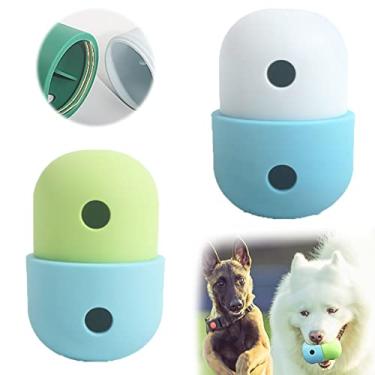 Imagem de Myweyde Food Dispensing Dog Toy With Button, 2 Pack Dog Puzzle Toys Spin Interactive Cat Slow Feeder, Bola de mascar para cães pequenos, médios e grandes (D)
