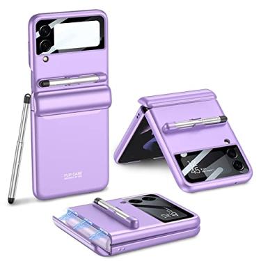 Imagem de Capa protetora magnética dobrável para Samsung Galaxy Z Flip 3 5G Flip3 Capa protetora para canetas de câmera com caneta, roxo, para Galaxy Z Flip 3