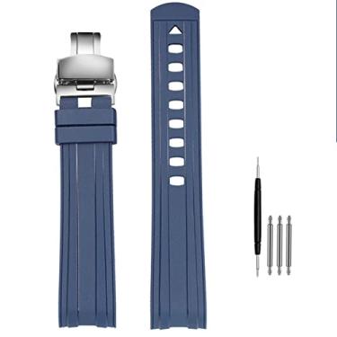 Imagem de AEMALL 20mm 22mm pulseira de borracha para Omega SEAMASTER 003 007 Planet Ocean AT150 fivela de pino pulseira de silicone pulseira de relógio (cor: azul celestial, tamanho: 20mm)