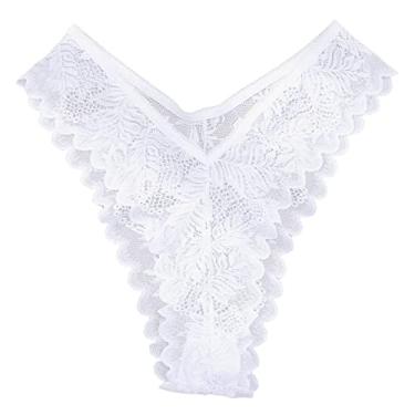 Imagem de Roupa íntima feminina de algodão cintura alta calcinha calcinha calcinha feminina lingerie tanga sexy renda cintura baixa feminina, Branco, G