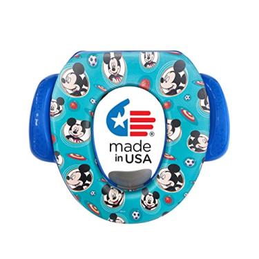 Imagem de Disney Assento de banheiro macio Mickey Mouse "Happy Days" e assento de treinamento para penico – Almofada macia, treinamento de penico para bebês, seguro, fácil de limpar