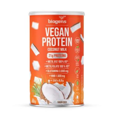 Imagem de Vegan Protein coconut milk, 21g de proteína ervilha e arroz, GMO Free, Glutamina, HMB, EAAs, Vitaminas B Metil, 450g, Biogens (Coco)