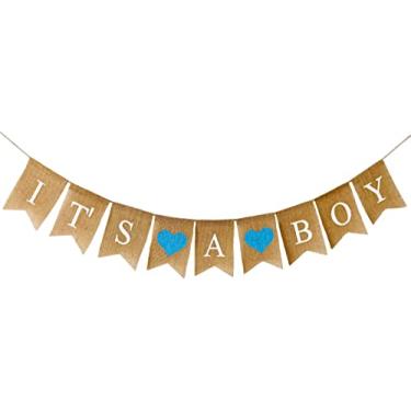 Imagem de Faixa Shimmer Anna It's a Boy de juta para decorações de chá de bebê e festa de revelação de gênero (azul)
